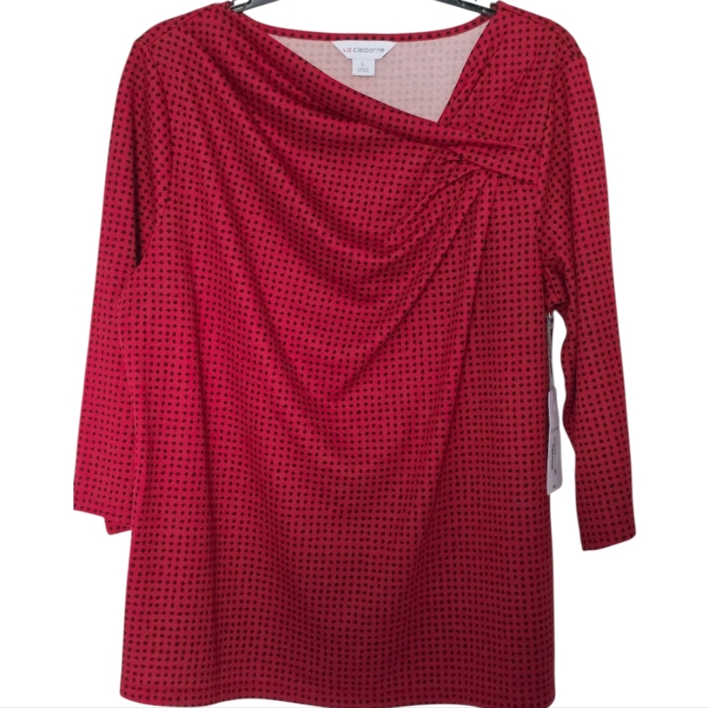 Liz Claiborne Red Rumba Dot Assymentrical Top Size Large